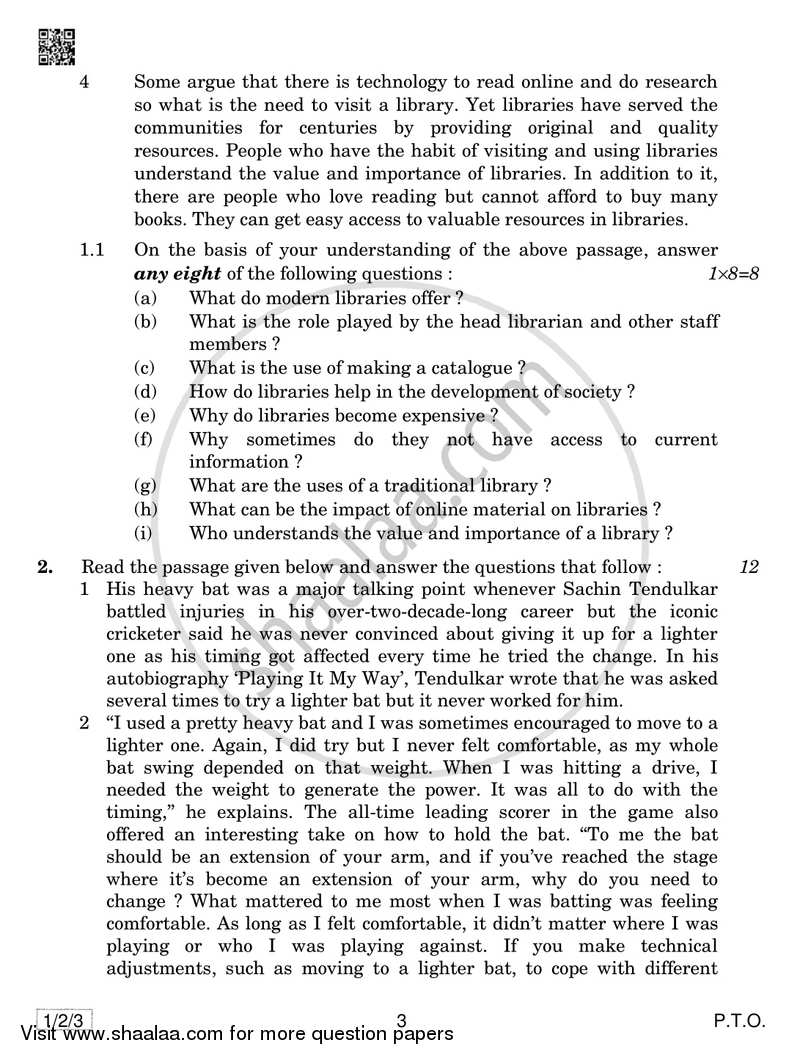 English Communicative 2018-2019 Class 10 - CBSE (Central Board of Secondary Education) question paper with PDF download