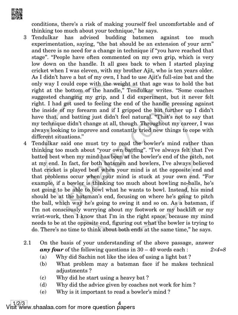 English Communicative 2018-2019 Class 10 - CBSE (Central Board of Secondary Education) question paper with PDF download