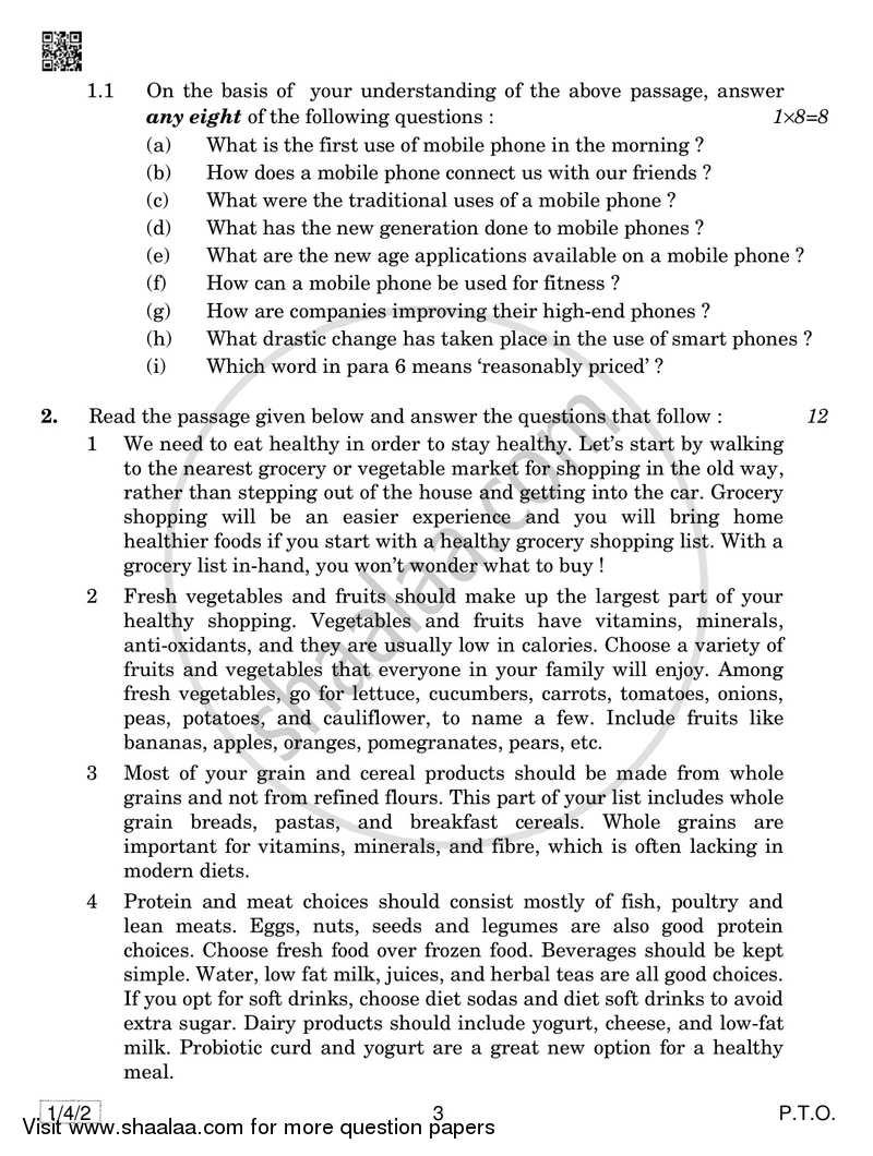 English Communicative 2018-2019 Class 10 - CBSE (Central Board of Secondary Education) question paper with PDF download