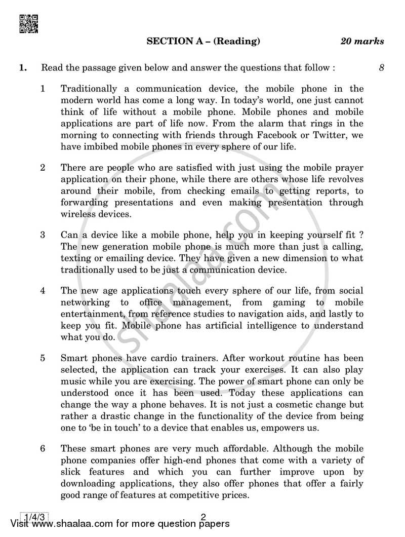 English Communicative 2018-2019 Class 10 - CBSE (Central Board of Secondary Education) question paper with PDF download