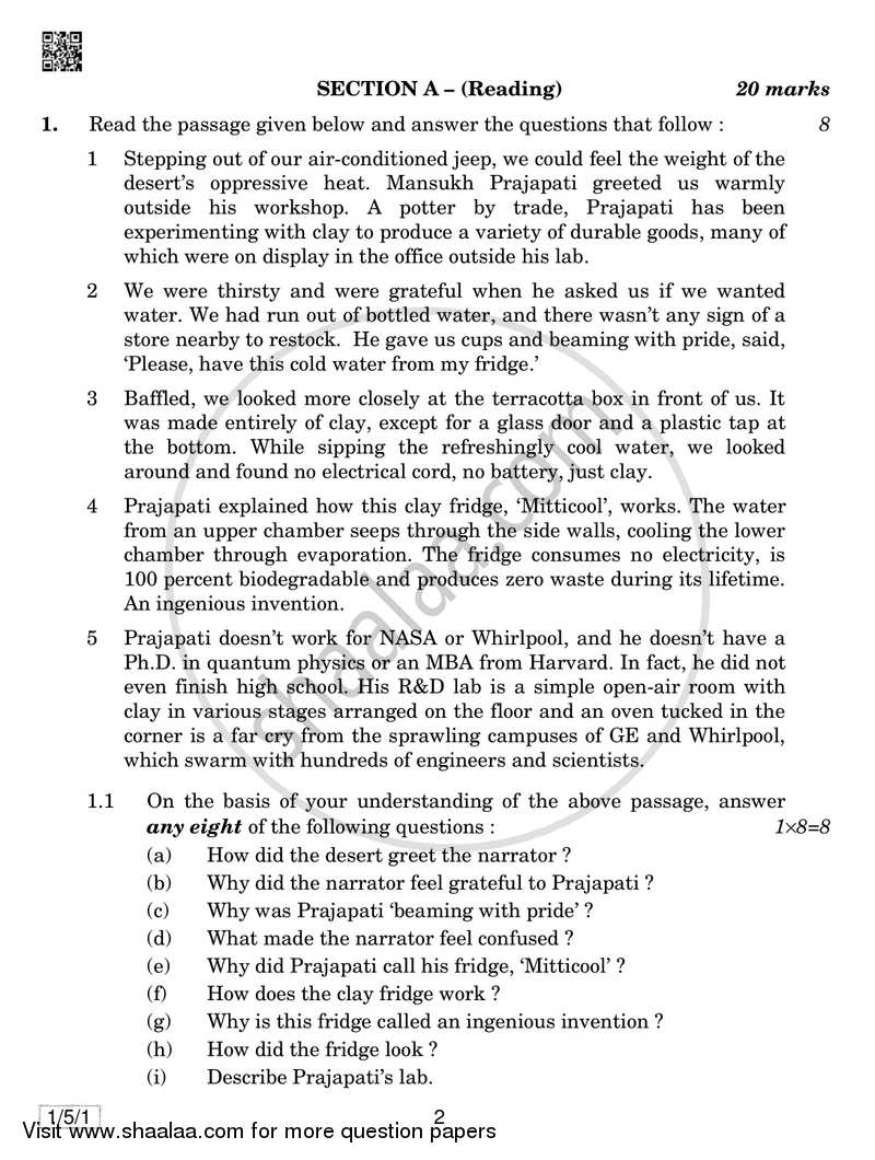 English Communicative 2018-2019 Class 10 - CBSE (Central Board of Secondary Education) question paper with PDF download