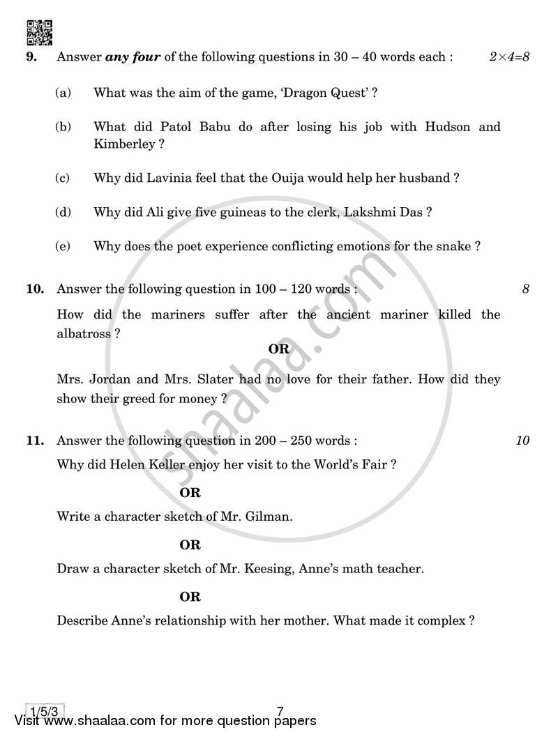 English Communicative 2018-2019 Class 10 - CBSE (Central Board of Secondary Education) question paper with PDF download