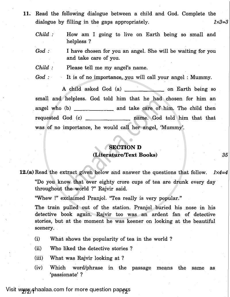 English - Language and Literature 2010-2011 Class 10 - CBSE (Central Board of Secondary Education) question paper with PDF download
