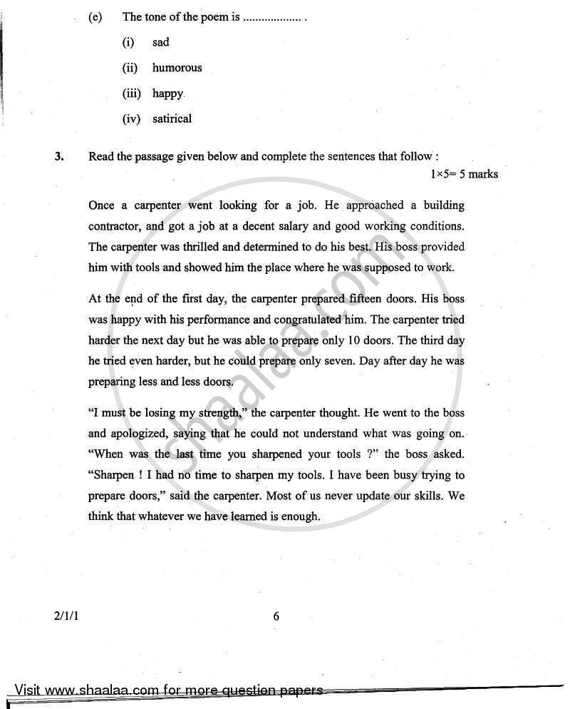 English - Language and Literature 2010-2011 Class 10 - CBSE (Central Board of Secondary Education) question paper with PDF download