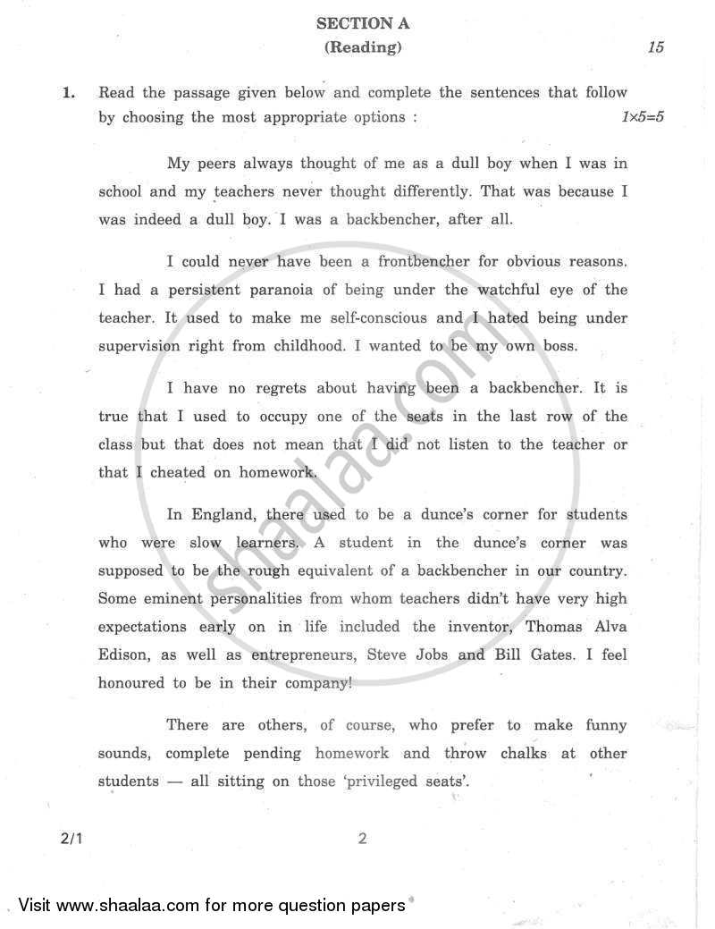 English - Language and Literature 2011-2012 Class 10 - CBSE (Central Board of Secondary Education) question paper with PDF download