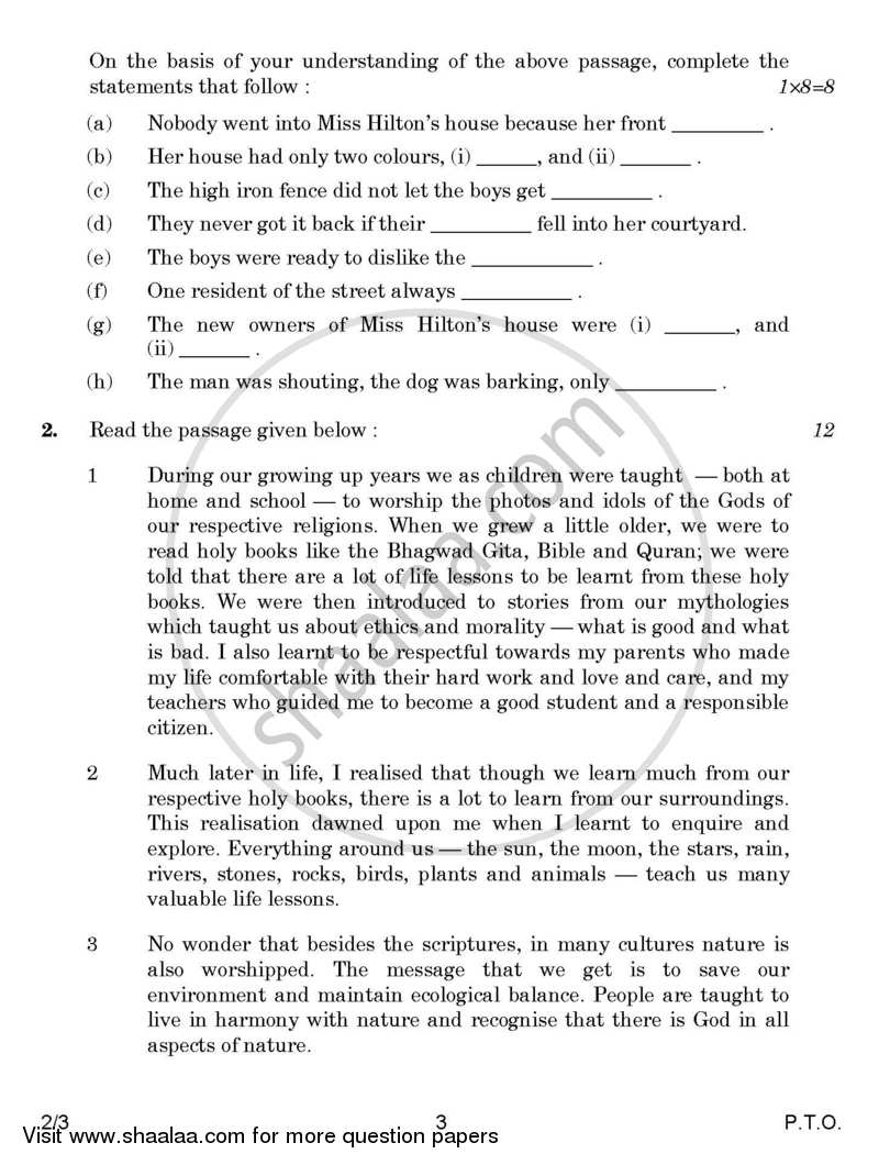 English - Language and Literature 2016-2017 Class 10 - CBSE (Central Board of Secondary Education) question paper with PDF download