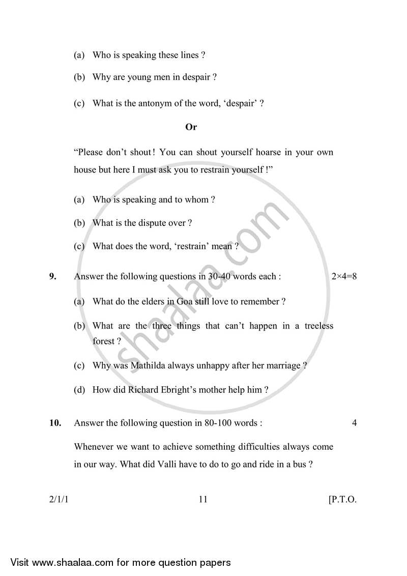 English - Language and Literature 2016-2017 Class 10 - CBSE (Central Board of Secondary Education) question paper with PDF download