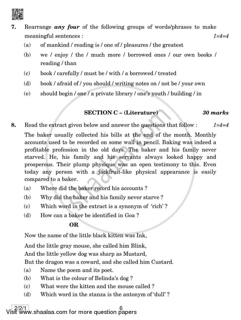 English - Language and Literature 2018-2019 Class 10 - CBSE (Central Board of Secondary Education) question paper with PDF download