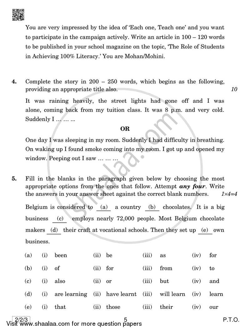 English - Language and Literature 2018-2019 Class 10 - CBSE (Central Board of Secondary Education) question paper with PDF download