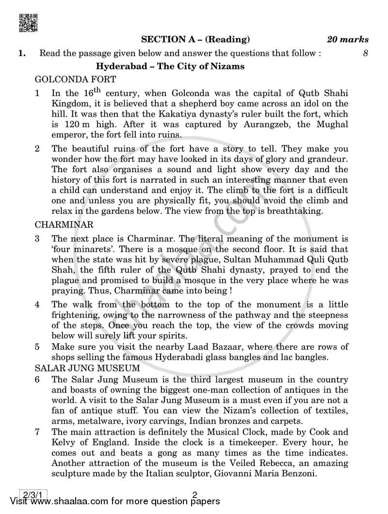 English - Language and Literature 2018-2019 Class 10 - CBSE (Central Board of Secondary Education) question paper with PDF download