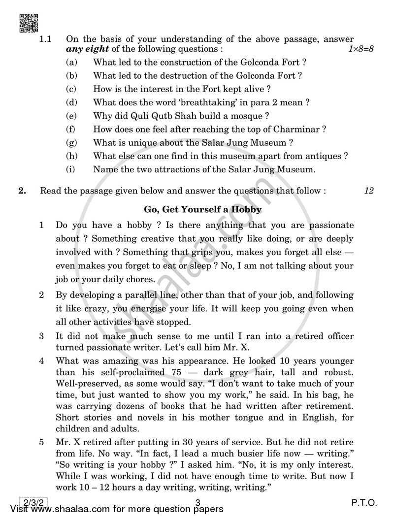 English - Language and Literature 2018-2019 Class 10 - CBSE (Central Board of Secondary Education) question paper with PDF download