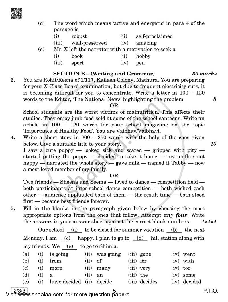 English - Language and Literature 2018-2019 Class 10 - CBSE (Central Board of Secondary Education) question paper with PDF download