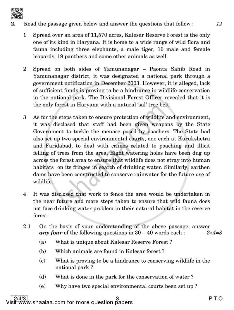 English - Language and Literature 2018-2019 Class 10 - CBSE (Central Board of Secondary Education) question paper with PDF download