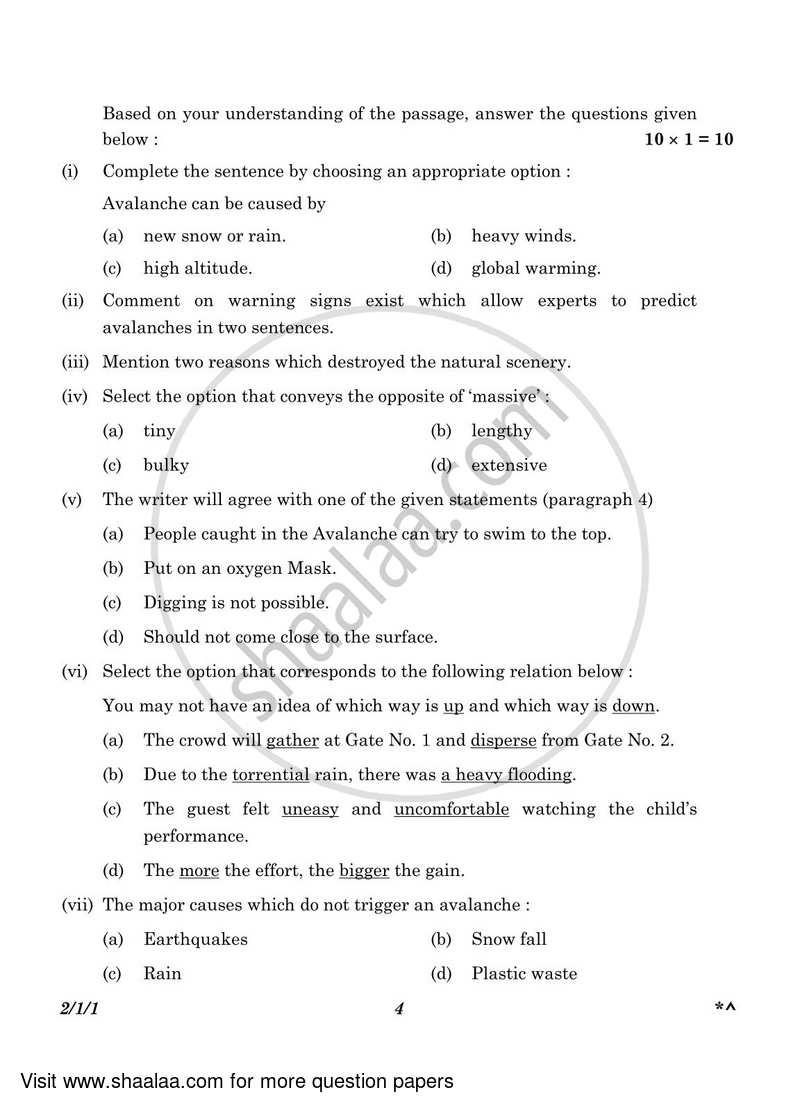 English - Language and Literature 2022-2023 Class 10 - CBSE (Central Board of Secondary Education) question paper with PDF download