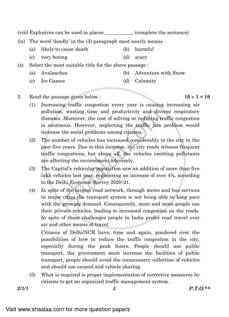 English - Language and Literature 2022-2023 Class 10 - CBSE (Central Board of Secondary Education) question paper with PDF download
