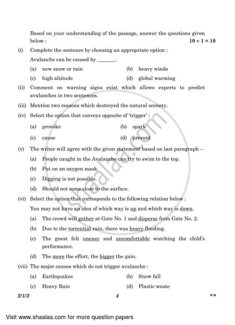 English - Language and Literature 2022-2023 Class 10 - CBSE (Central Board of Secondary Education) question paper with PDF download