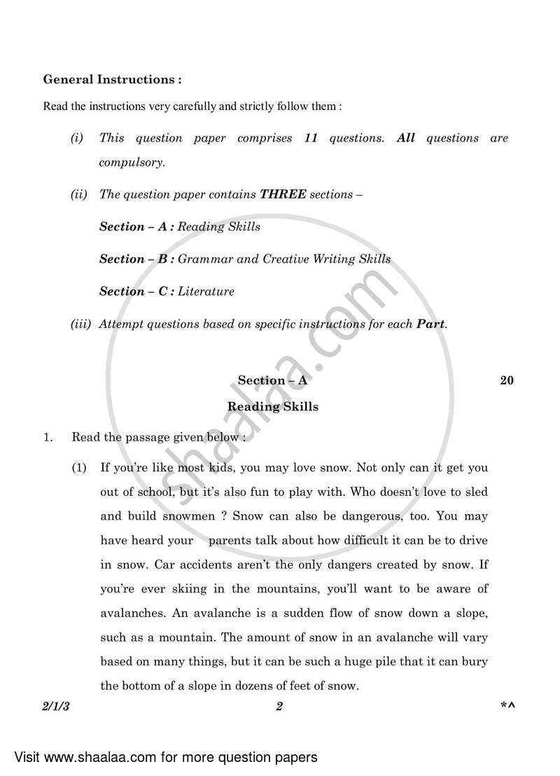 English - Language and Literature 2022-2023 Class 10 - CBSE (Central Board of Secondary Education) question paper with PDF download