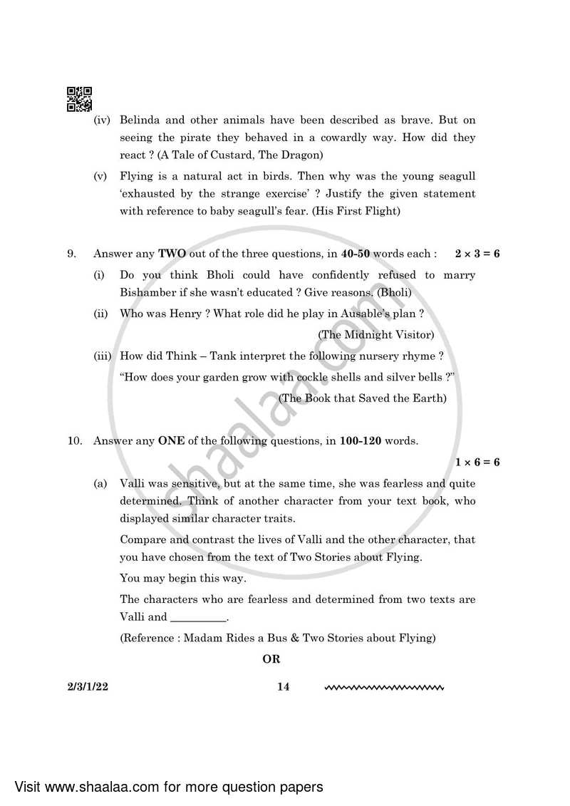 English - Language and Literature 2023-2024 Class 10 - CBSE (Central Board of Secondary Education) question paper with PDF download