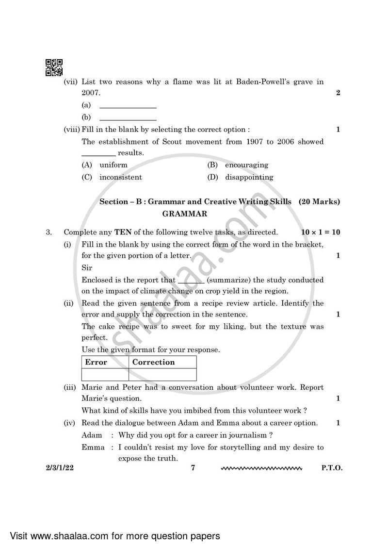 English - Language and Literature 2023-2024 Class 10 - CBSE (Central Board of Secondary Education) question paper with PDF download