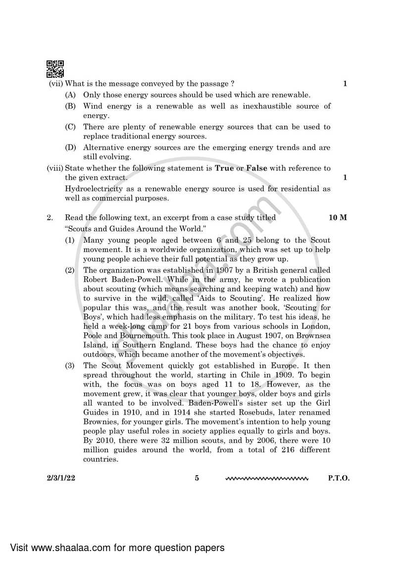 English - Language and Literature 2023-2024 Class 10 - CBSE (Central Board of Secondary Education) question paper with PDF download