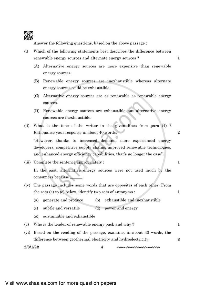 English - Language and Literature 2023-2024 Class 10 - CBSE (Central Board of Secondary Education) question paper with PDF download