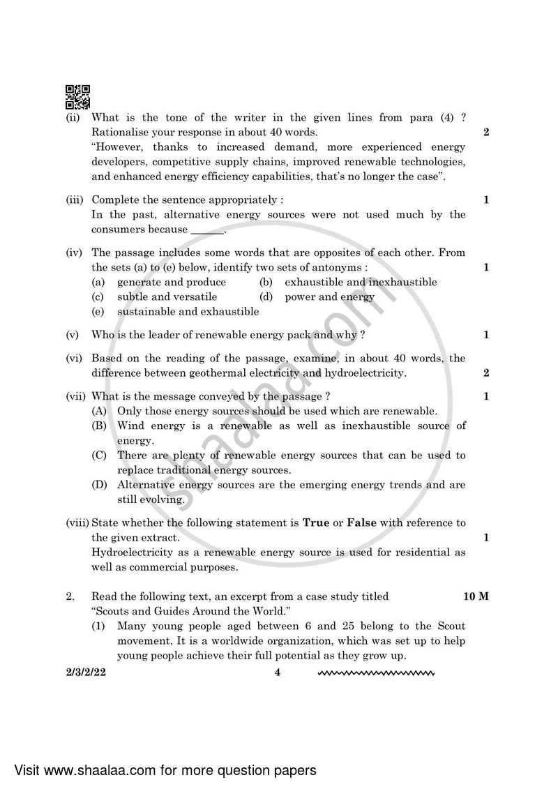 English - Language and Literature 2023-2024 Class 10 - CBSE (Central Board of Secondary Education) question paper with PDF download