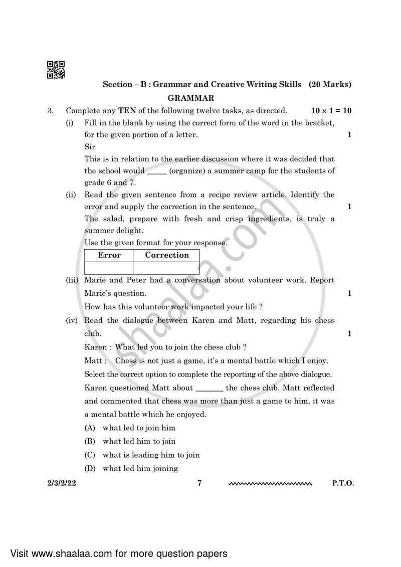 English - Language and Literature 2023-2024 Class 10 - CBSE (Central Board of Secondary Education) question paper with PDF download