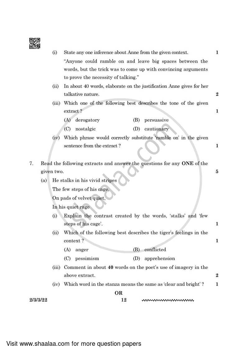 English - Language and Literature 2023-2024 Class 10 - CBSE (Central Board of Secondary Education) question paper with PDF download