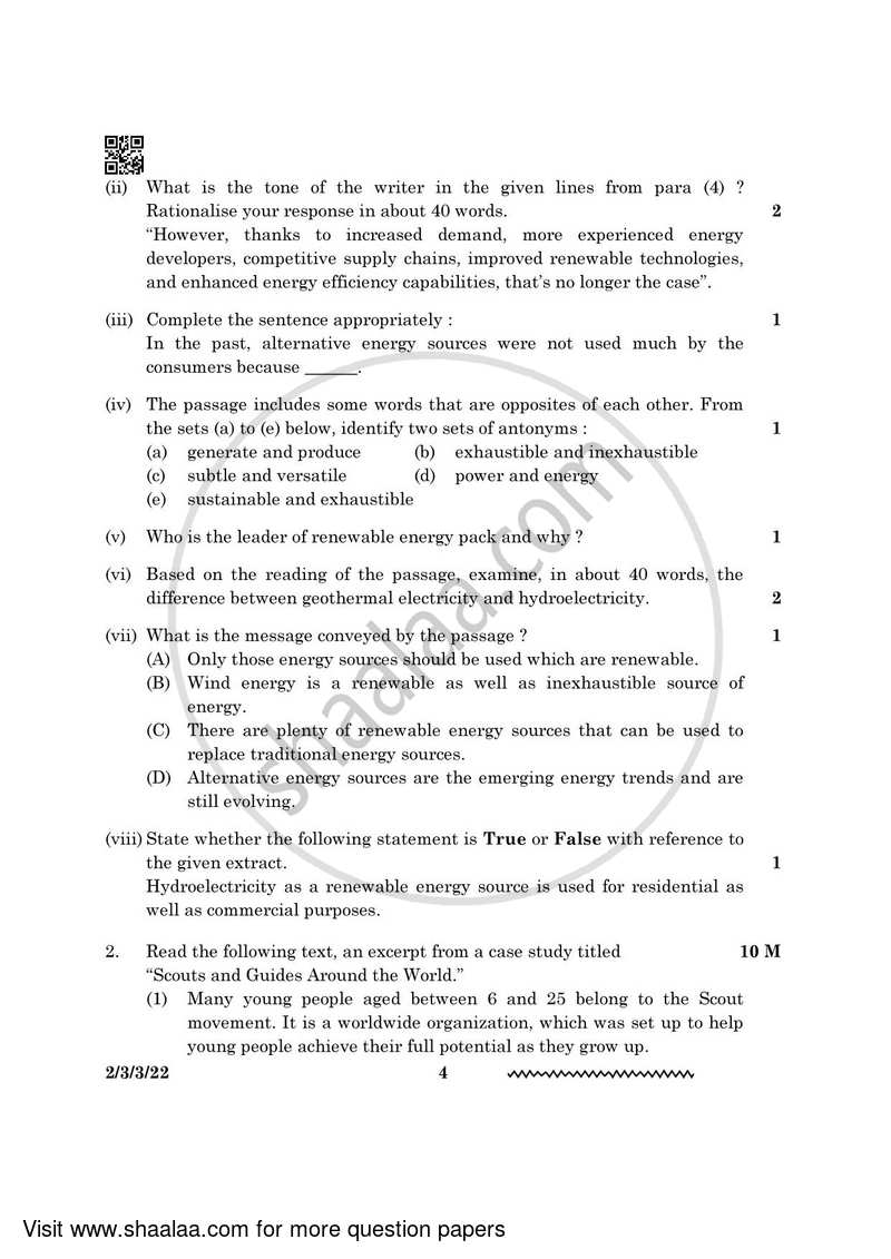 English - Language and Literature 2023-2024 Class 10 - CBSE (Central Board of Secondary Education) question paper with PDF download