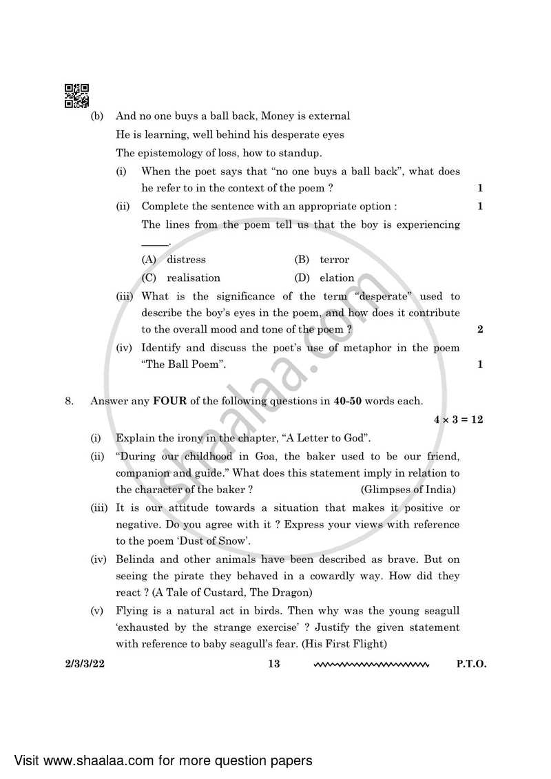 English - Language and Literature 2023-2024 Class 10 - CBSE (Central Board of Secondary Education) question paper with PDF download