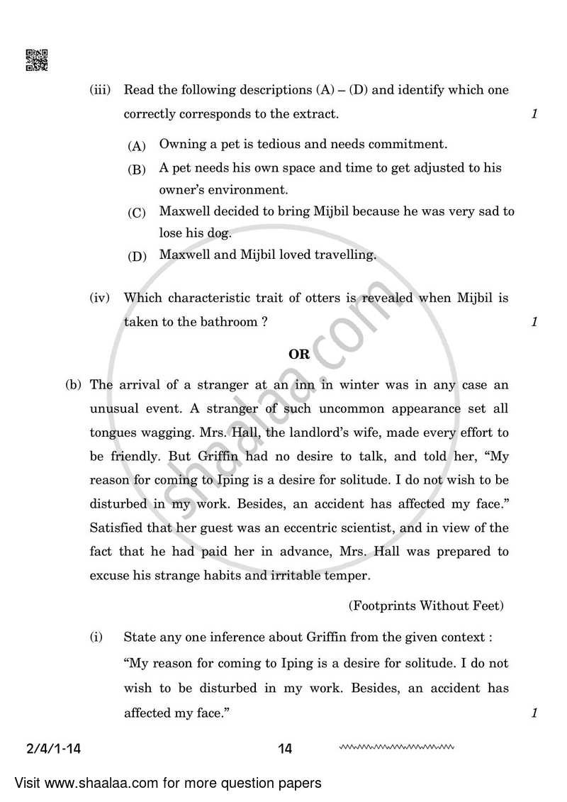 English - Language and Literature 2023-2024 Class 10 - CBSE (Central Board of Secondary Education) question paper with PDF download