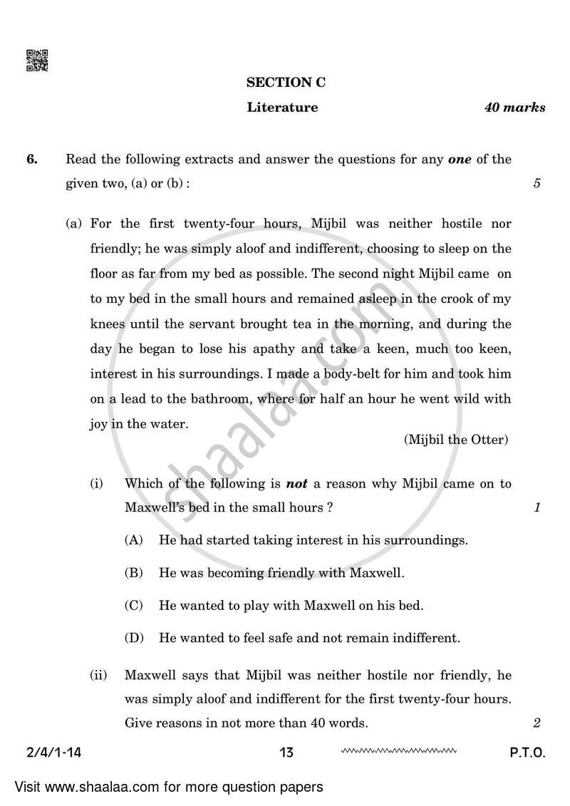 English - Language and Literature 2023-2024 Class 10 - CBSE (Central Board of Secondary Education) question paper with PDF download