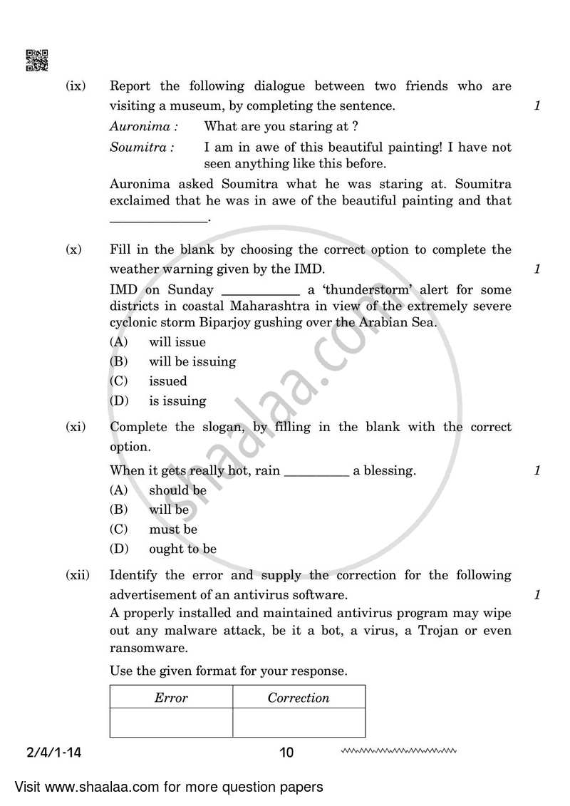 English - Language and Literature 2023-2024 Class 10 - CBSE (Central Board of Secondary Education) question paper with PDF download