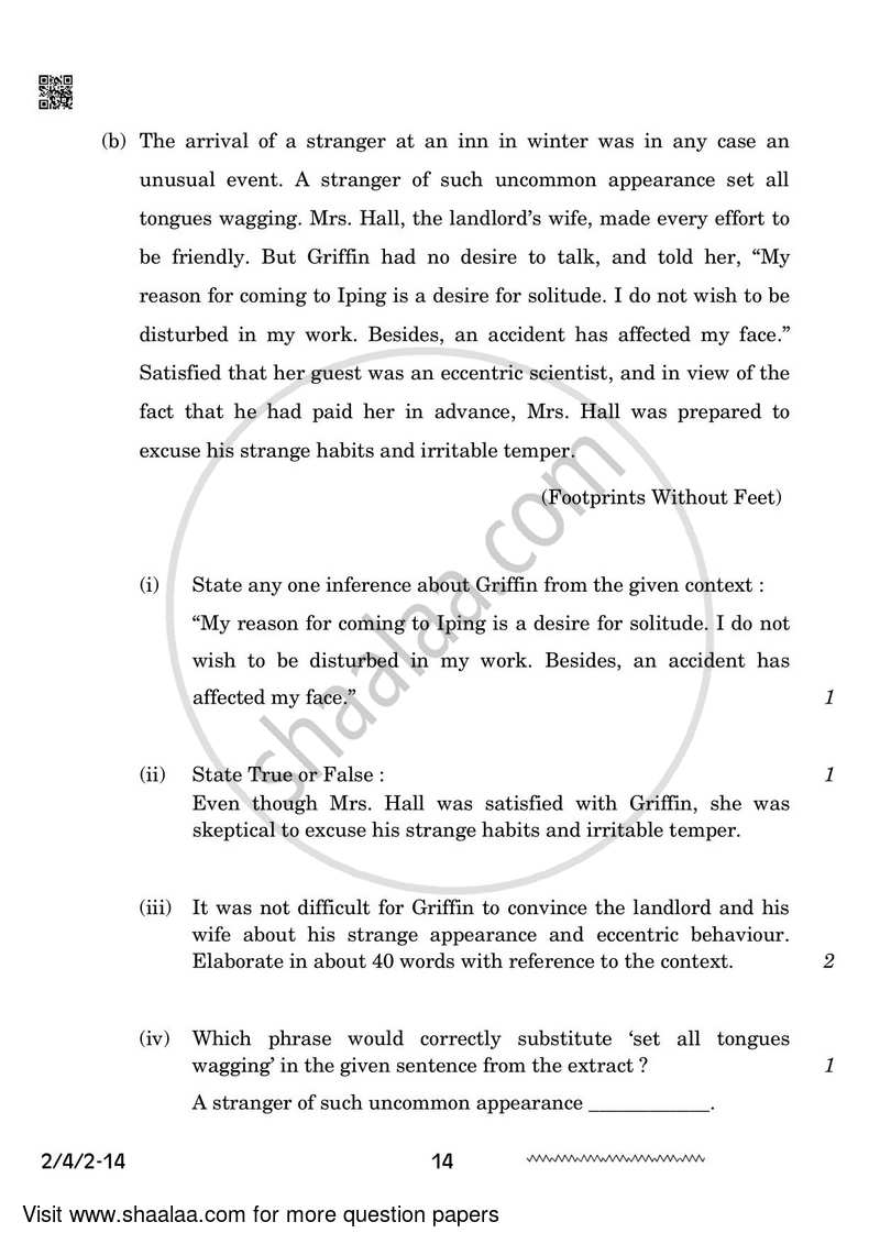 English - Language and Literature 2023-2024 Class 10 - CBSE (Central Board of Secondary Education) question paper with PDF download