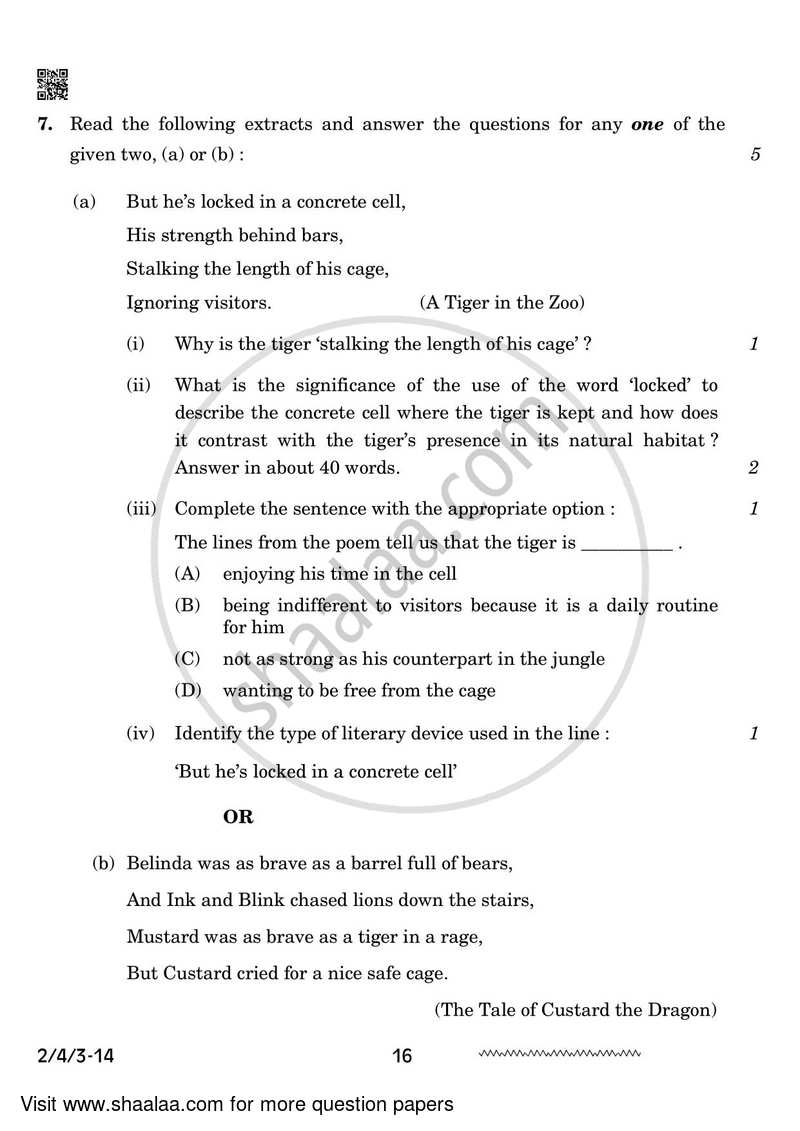 English - Language and Literature 2023-2024 Class 10 - CBSE (Central Board of Secondary Education) question paper with PDF download