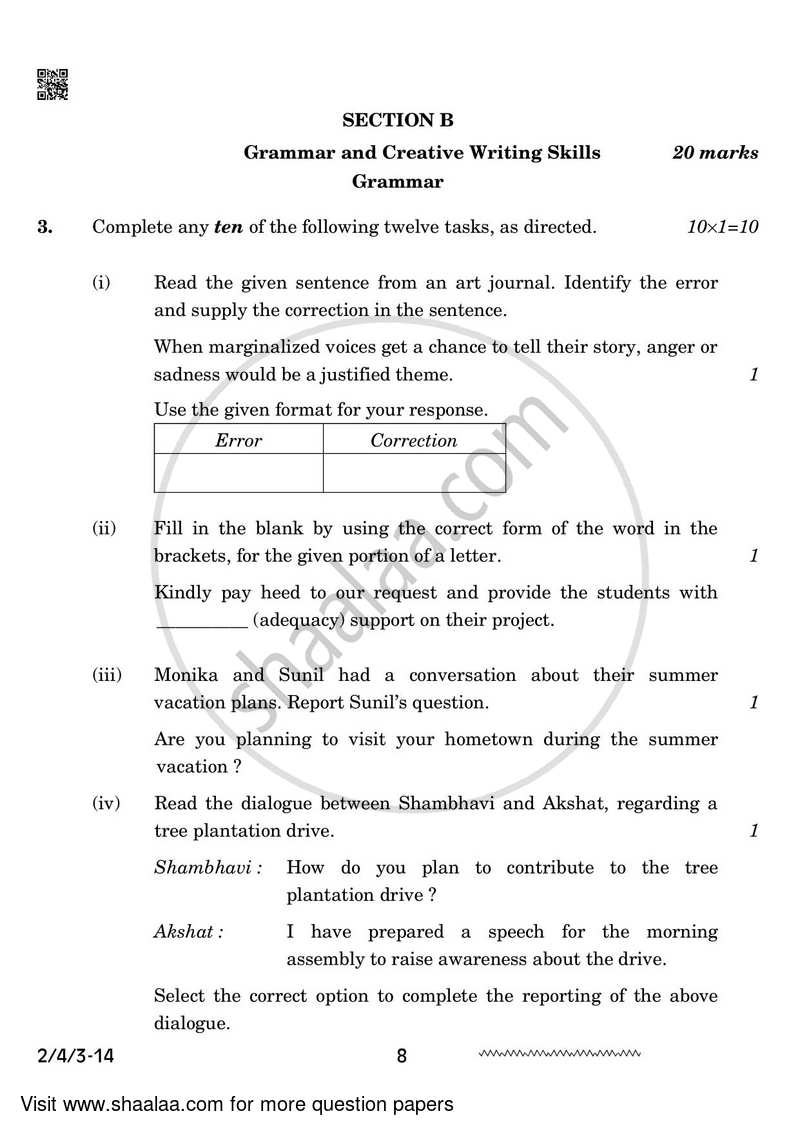 English - Language and Literature 2023-2024 Class 10 - CBSE (Central Board of Secondary Education) question paper with PDF download