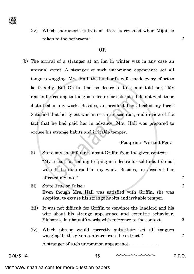 English - Language and Literature 2023-2024 Class 10 - CBSE (Central Board of Secondary Education) question paper with PDF download