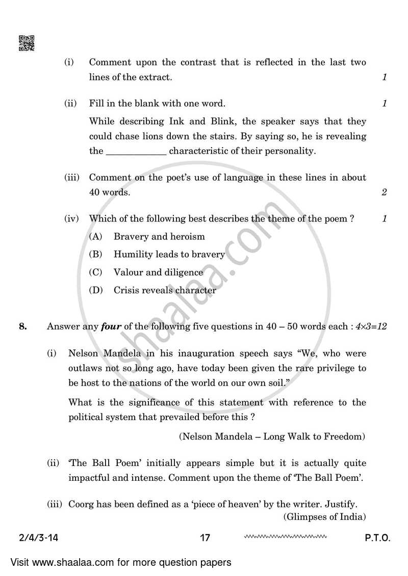 English - Language and Literature 2023-2024 Class 10 - CBSE (Central Board of Secondary Education) question paper with PDF download