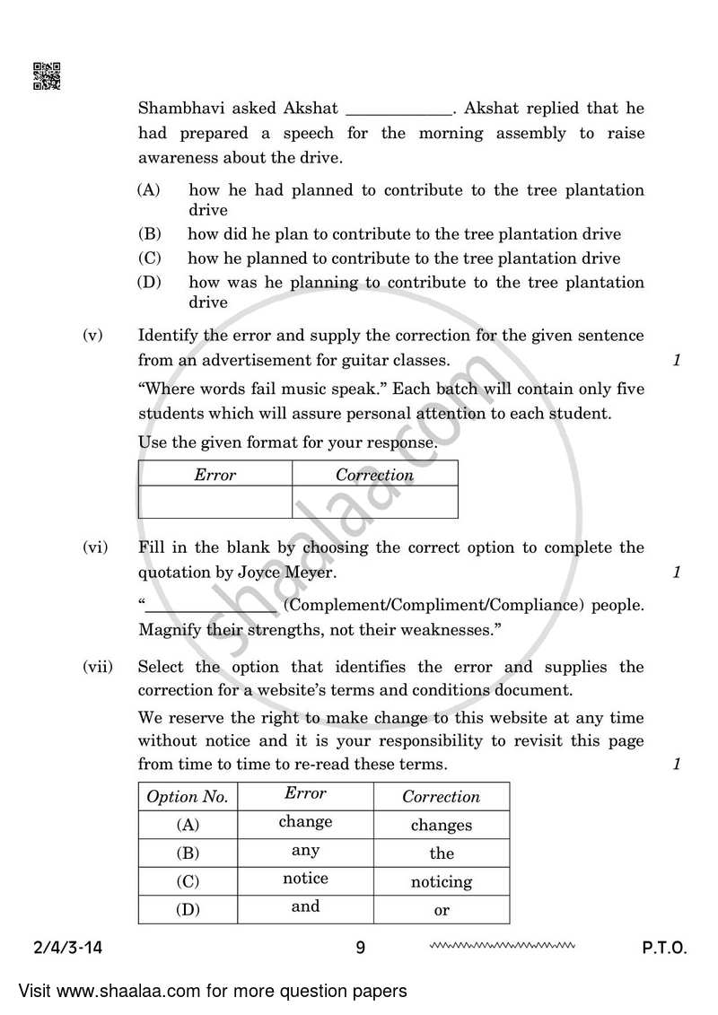 English - Language and Literature 2023-2024 Class 10 - CBSE (Central Board of Secondary Education) question paper with PDF download