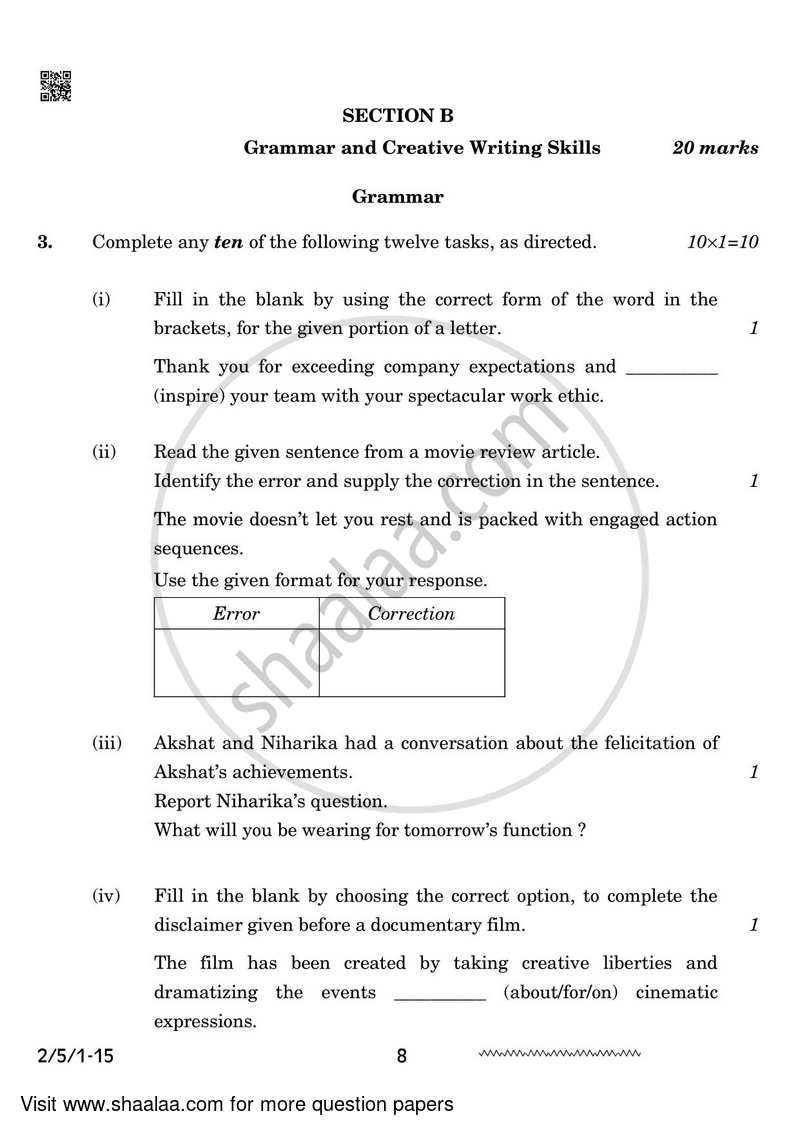English - Language and Literature 2023-2024 Class 10 - CBSE (Central Board of Secondary Education) question paper with PDF download
