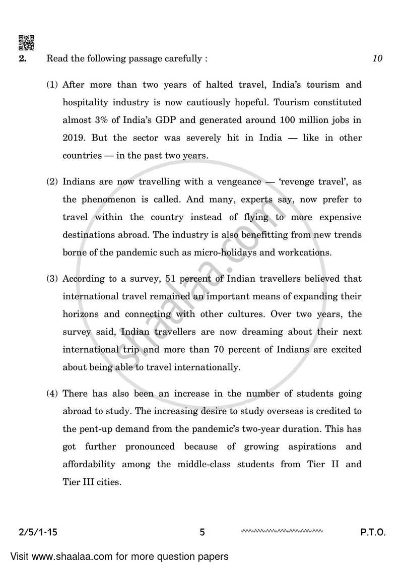 English - Language and Literature 2023-2024 Class 10 - CBSE (Central Board of Secondary Education) question paper with PDF download