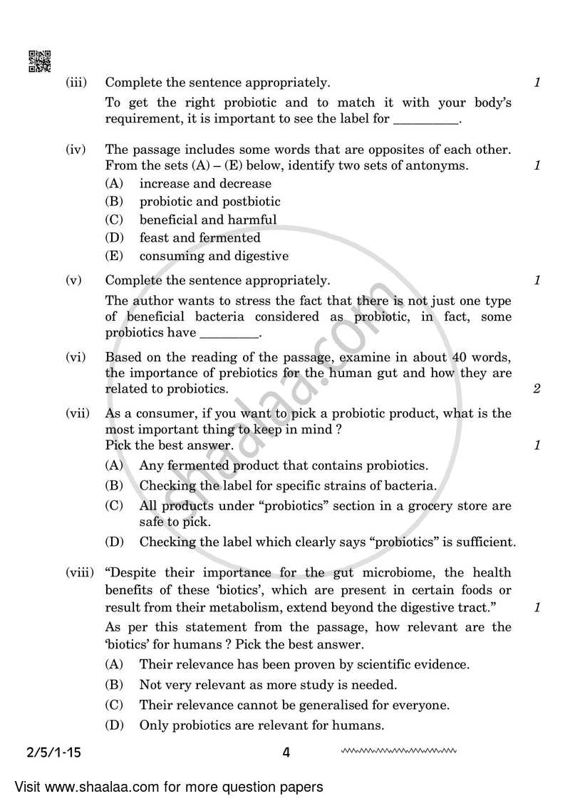 English - Language and Literature 2023-2024 Class 10 - CBSE (Central Board of Secondary Education) question paper with PDF download