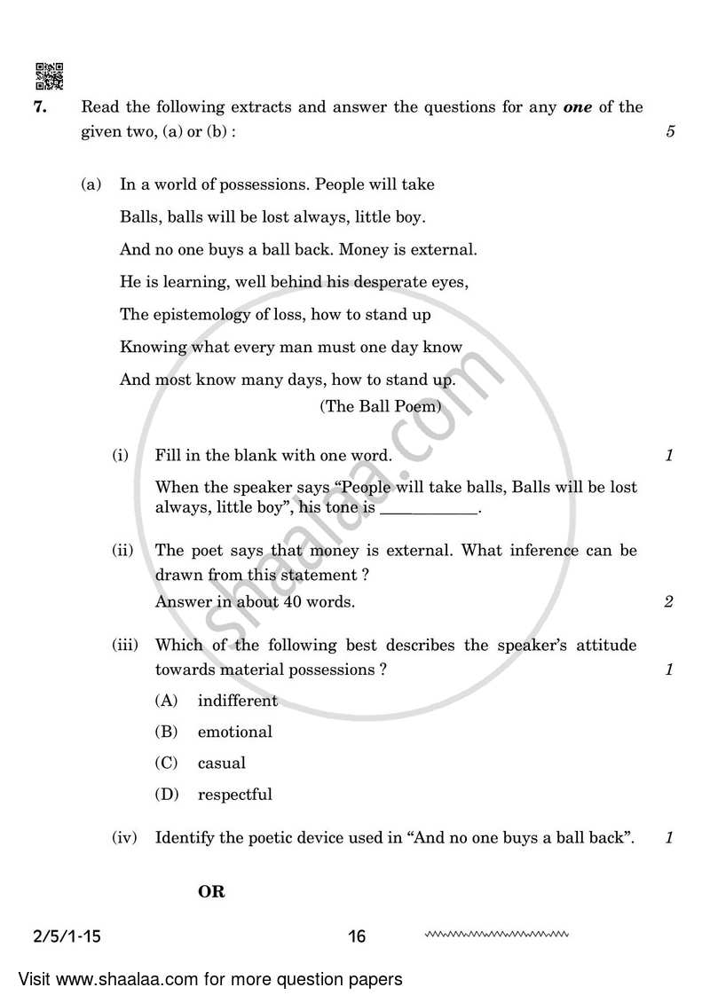 English - Language and Literature 2023-2024 Class 10 - CBSE (Central Board of Secondary Education) question paper with PDF download