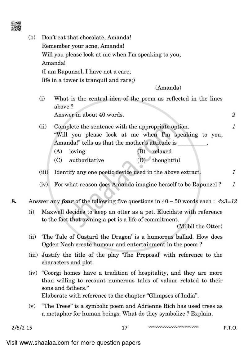 English - Language and Literature 2023-2024 Class 10 - CBSE (Central Board of Secondary Education) question paper with PDF download