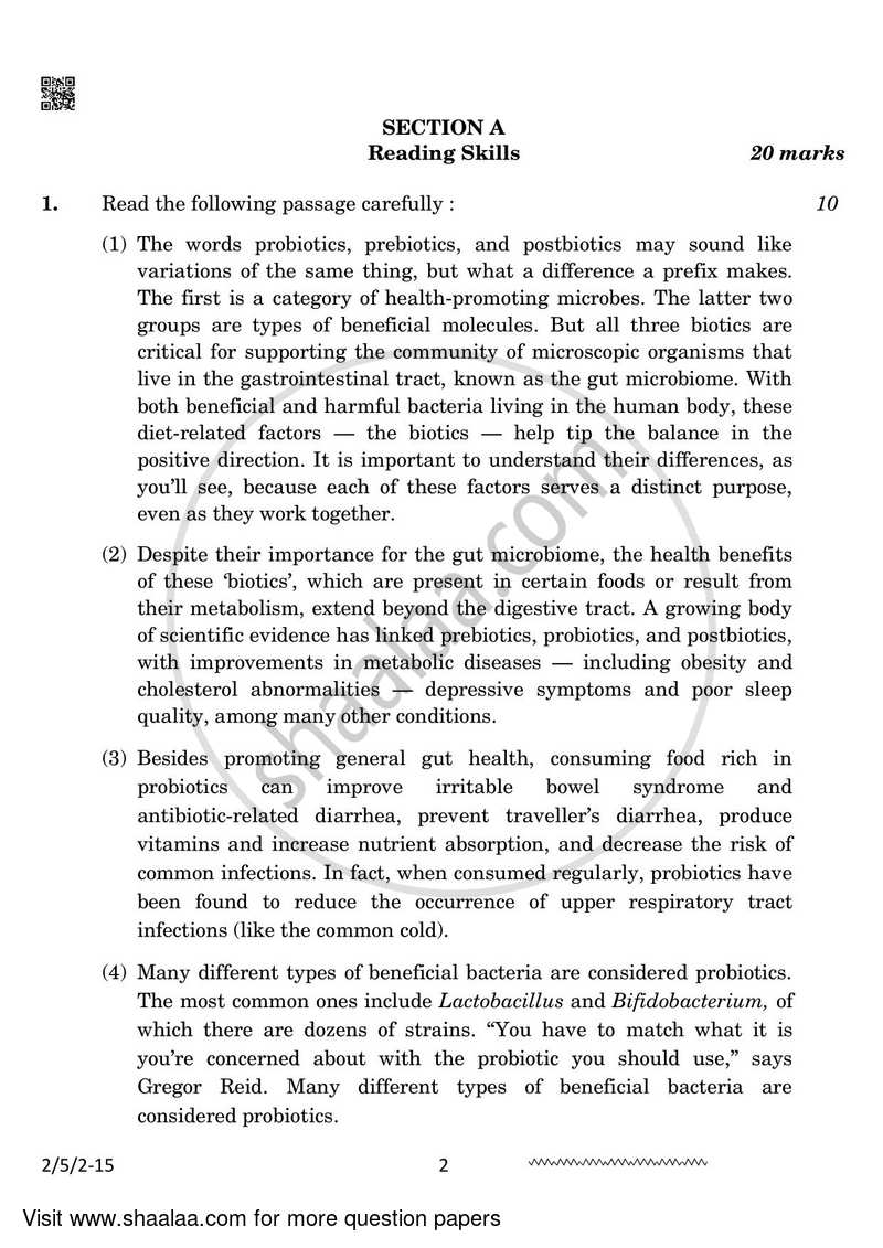 English - Language and Literature 2023-2024 Class 10 - CBSE (Central Board of Secondary Education) question paper with PDF download