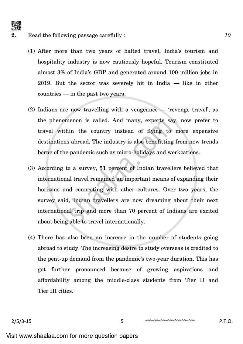 English - Language and Literature 2023-2024 Class 10 - CBSE (Central Board of Secondary Education) question paper with PDF download