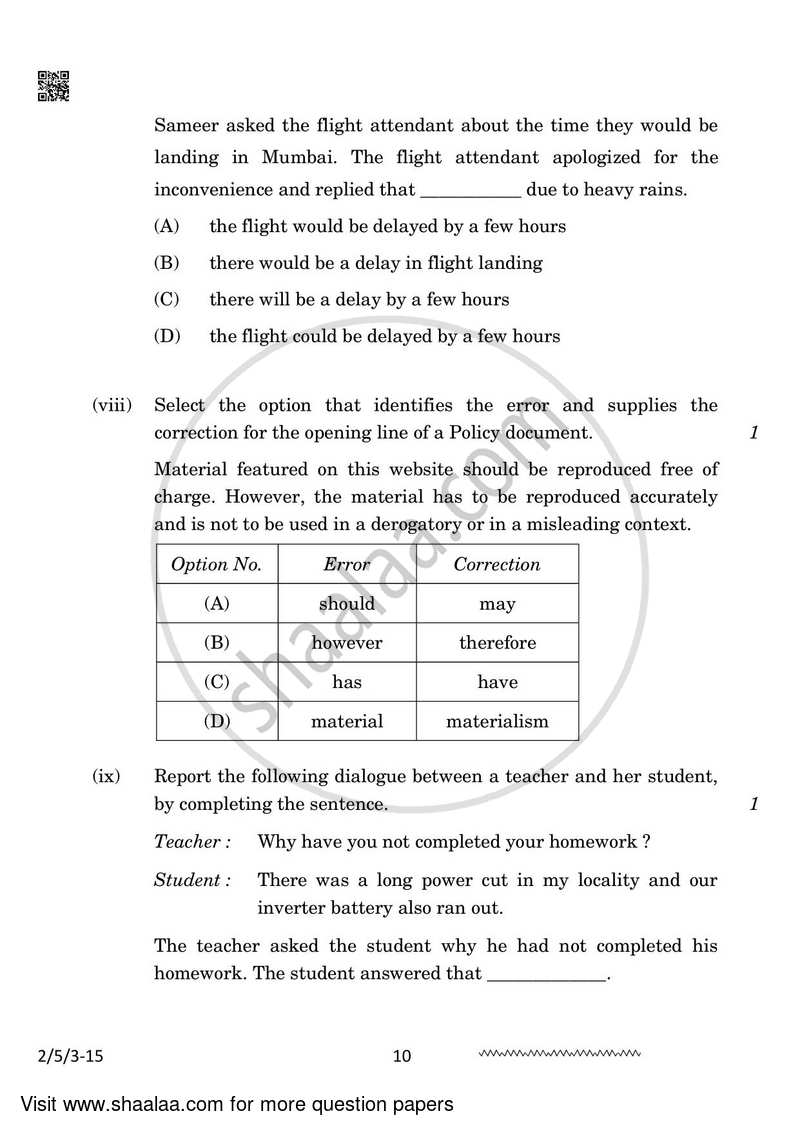 English - Language and Literature 2023-2024 Class 10 - CBSE (Central Board of Secondary Education) question paper with PDF download