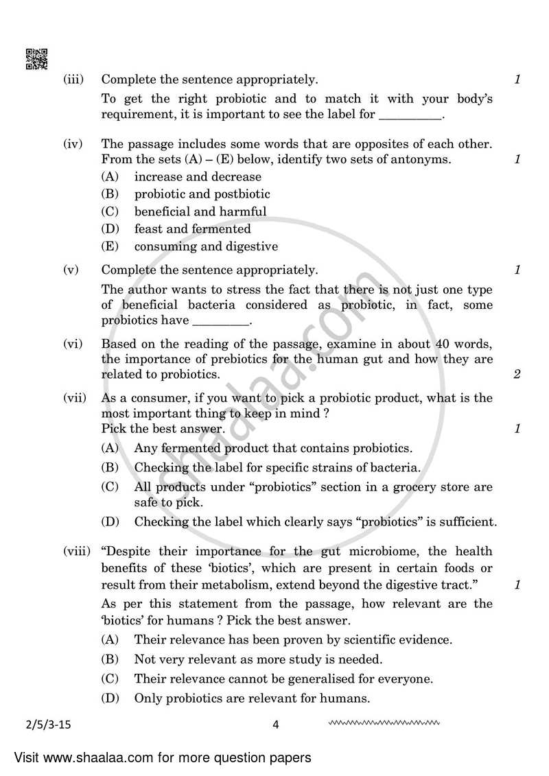 English - Language and Literature 2023-2024 Class 10 - CBSE (Central Board of Secondary Education) question paper with PDF download