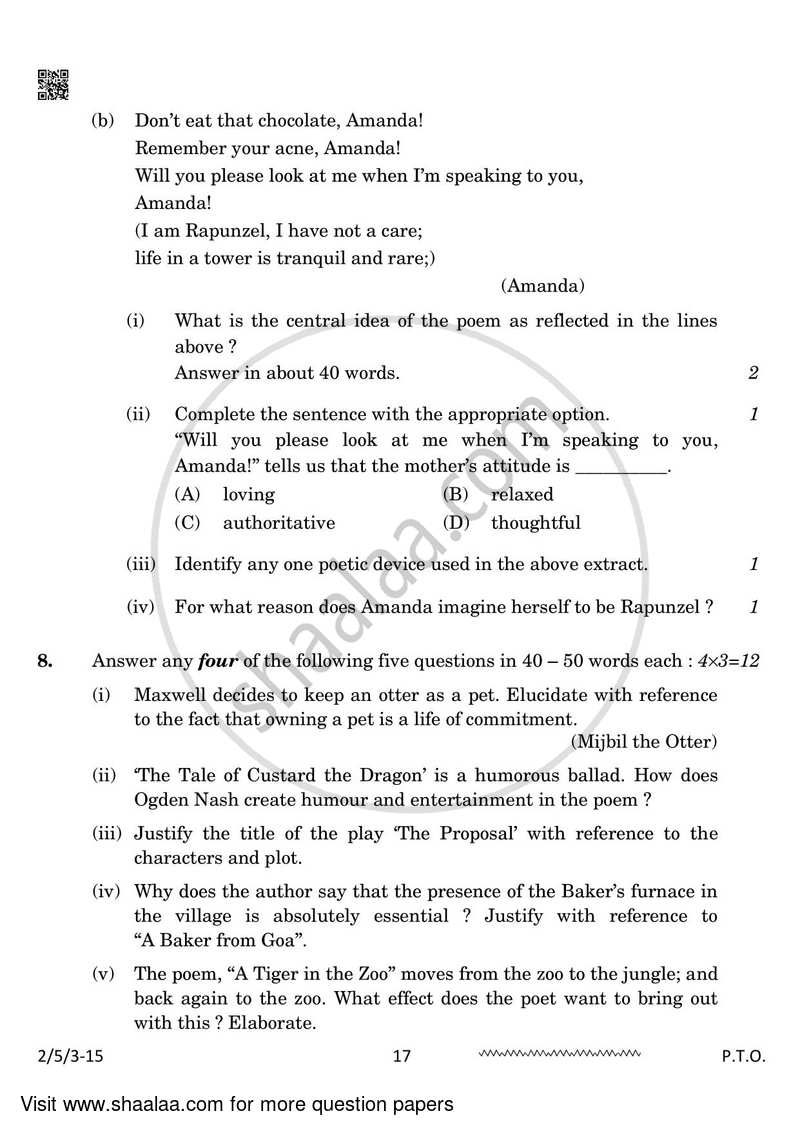 English - Language and Literature 2023-2024 Class 10 - CBSE (Central Board of Secondary Education) question paper with PDF download