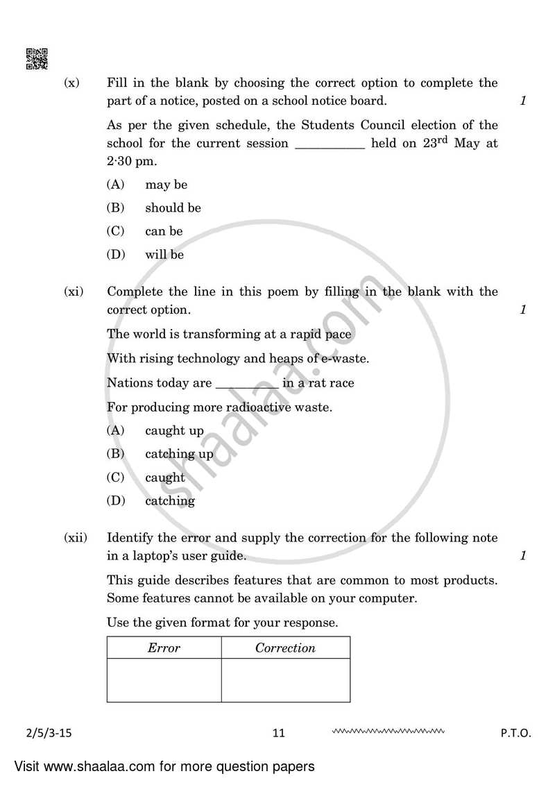 English - Language and Literature 2023-2024 Class 10 - CBSE (Central Board of Secondary Education) question paper with PDF download